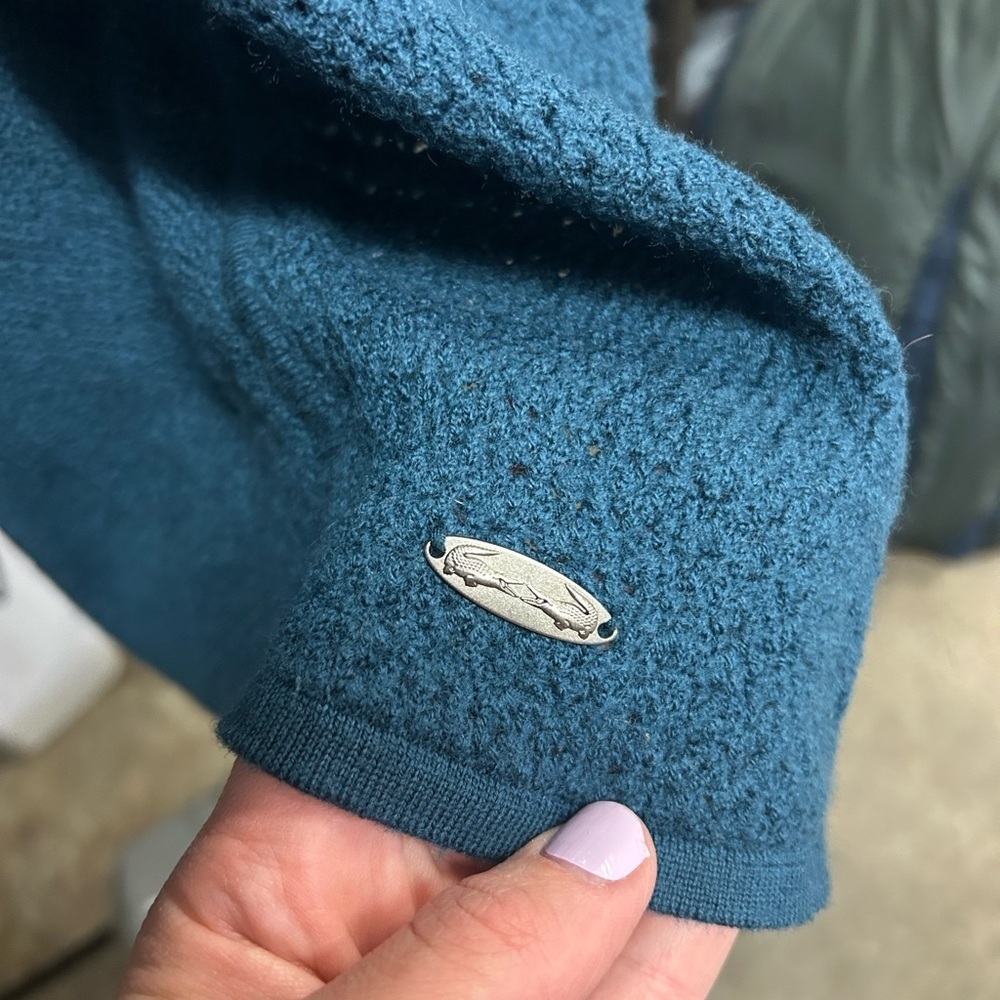Lacoste + Malandrino Women's Teal Open-Front Merino Extra Fine Wool Sweater XS - Picture 4 of 6